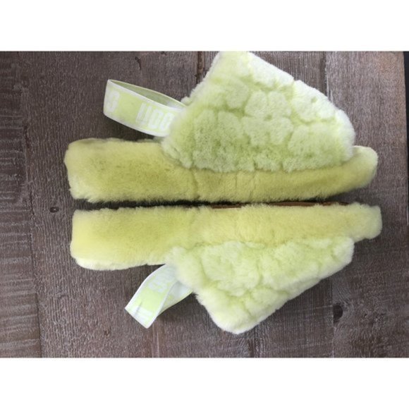 UGG Fluff Yeah Women's neon lime slide sandal logo strap size 11 - Picture 6 of 9